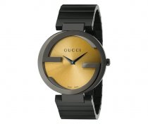 Reloj Gucci para hombre YA133202 'Grammy XL Interlocking' con esfera amarilla y correa de piel negra USADO