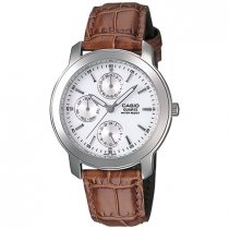 Reloj Casio Core MTP1192E-7A de cuarzo de cuero marrón con esfera blanca para hombre USADO