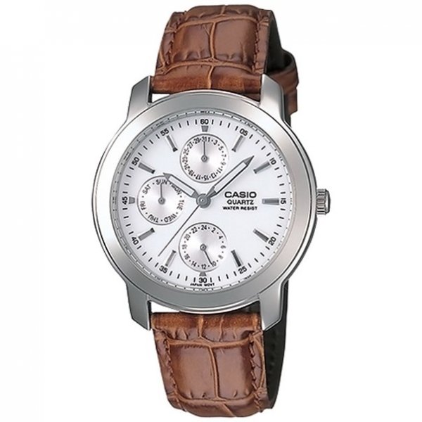 Reloj Casio Core MTP1192E-7A de cuarzo de cuero marrón con esfera blanca para hombre USADO