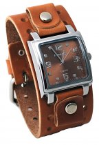 Reloj analógico Nemesis para hombre con correa ancha de cuero marrón y esfera marrón USADO
