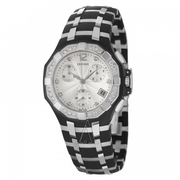 Reloj de cuarzo suizo Concord 'Saratoga' de acero inoxidable negro para hombre USADO