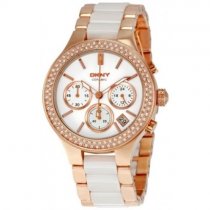 Reloj de cuarzo DKNY NY8183 de acero inoxidable dorado para mujer con correa blanca USADO